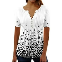 Ženski ljetni vrhovi bluza Grafički otisci kratkih rukava casual ženske Henley košulje sive 2xl
