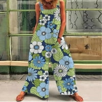 Wendunide ženske hlače za žene modni ljetni casual cvjetni print kombinezon za puckanje tiskanim kombinezon zeleno s