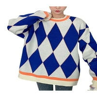 Lizxun ženske košulje džemper geometrija okrugli vrat labavi pletenje pulover