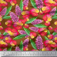 Soimoi Poly Georgette Listovi tkanine, lakeleaf i lupinski cvjetni otisak šivaći tkaninski dvorište širom