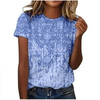 Ženske ljetne vrhove tiskane ljetne majice s kratkim rukavima Bluza Casual Tops Blue 10
