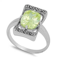 Simulirani peridot ovalni konop elegantan prsten. Sterling srebrni pojas zeleni cz ženski veličine 6