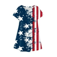 Odeerbi 4. jula Patriotska ljetna haljina za djevojčice zvijezde i pruge haljina dječja djeca Dan nezavisnosti Ispiši modnu kratku rukavu slatka haljina plava