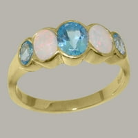Britanci napravio je 10k žuto zlatni prsten sa prirodnim plavim prstenom Topaz & Opal Womens - Opcije veličine - Veličina 11,25