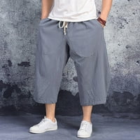 Muške casual pantalone muškarci vrećaste široke hlače za noge viseći crotch hip hop cvjetovi CALF dužine srednjeg uspona džepova pamučno siva