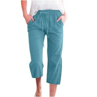 Ženske hlače Ležerne prilike pune boje elastične labave ravne hlače za noge sa džepom nebo plave 3xl