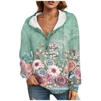 Strungten Jesen i zimski ženski džemper s dugim rukavima cvijeće za nokte usta modne prevelike majice