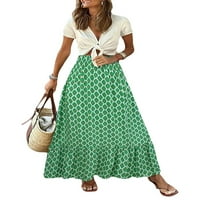 Suknje BoHo za žene visoki struk cvjetni print tined ruffle a-line Flowy Flare Long Maxi suknja