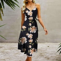 Lovskoo Womens Boho Summer Haljine Maxi haljina haljina Trendy seksi v izrez bez rukava izdubljena izleti