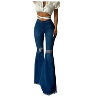 Hlače za žene Trendy Dame Popularni bljesak Jeans Dame Fashion Mid Struk Flare Stretch Slim Long Retro