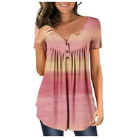 Ženski bluze Peplum ženski plus kratki rukav casual grafički otisci ljeti Henley majice na vrhu ružičaste l
