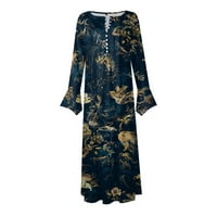 APEPAL ženska casual moda Solid u boji Džep V-izrez Dugi rukavska haljina mornarice xl
