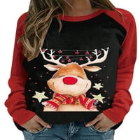 Aturuste Božićne žene Pulover vrhovi slatke tiskane košulje s dugim rukavima Crewneck casual jelena tunika bluza