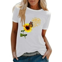 IOPQO T majice za žene Žene Modni Ležerni Ispis O-izrez Loose Majica kratkih rukava Top bluza Pulover Ženske vrhove