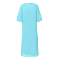 Ženske haljine rukave A-line Dužina koljena Modni ljetni ispisani V-izrez haljina Sky Blue XL