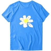 Seksi vrhovi za žene za odrasle modne rerew vrat kratki rukav Spring majica cvjetni otisci labavi kratki plavi xl