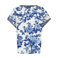 Hanas ženska gornja modna ljetna ležerna ljetna moda v izrezana majica kratkih rukava top bluza za žene plavi xl