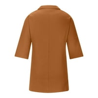Ikevan ženski kaput V-izrez čvrste boje dugih rukava bez rukava smeđa 10