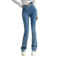 Modne traperice za žene visoke struk Žene Crne hlače Žene Žene Visoke elastične visoke strukske pantalone Slim Fit Jeans Flare pantalone