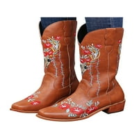 Eloshman Žene Udobne cipele za jahanje čizme Formalno modno Solid MID CALF Western cipela Neklizajuća smeđu peta Brown 7