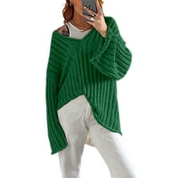 Duks pulover za žene jesen zima V izrez Solid Boja plus veličina labava verzija prugasti pleten s velikim