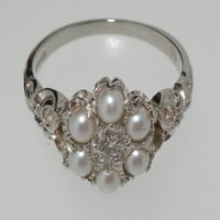 Sterling srebrni kubični cirkonijski i slatkovodni kultivirani Pearl Womens Obećani prsten - veličina