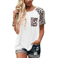 Majice za žene Modni dijelovi za spajanje o-vrat Leopard cvjetni print kratkih rukava majica pulr tops
