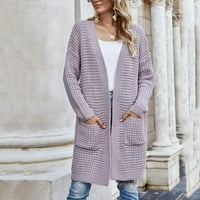 Hinvhai ženski kaput plus veličina Žene Čvrsti džepovi s dugim rukavima kardigan džemper s vrhovima