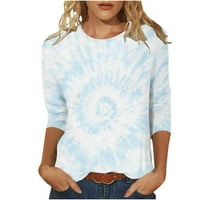 Žene casual crewneck duksev rukav s rukavom majicom u boji mekana lagana labava tiskanje Top Slimming Fit bluza svijetlo plavi xl