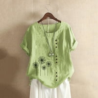 Beppter ženske vrhove bluza pamučna posteljina majica top labav fit print s kratkim rukavima TUTNES Dnevna majica Žene zelene boje