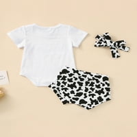 Jedno otvaranje bebe ljetne odjeće kratki rukav Cartoon krava print rumper + kratke hlače + set za glavu