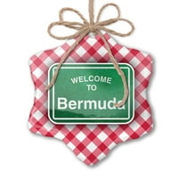 Božićni ukras zeleni putni znak Dobrodošli u Bermuda Red Plaid Neonblond