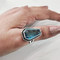 Lijesni plavi Topaz prsten, prirodni plavi prsten Topaz, novembar, ženski prsten, lijent, srebro, božić, ručno rađena, izjava nakit, oblik lijesnog jezika