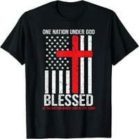 Jedna nacija pod Bogom blagoslovljena američka zastava Christian Cross Majica Crni medij