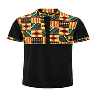 LUMENTO MENS AFRICA Geometrijski tiskani Henley Tops Dugme TEE majica kratkih rukava majica casual bluza Ljetna plaža Tee