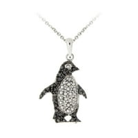 Sterling Silver Crna Dijamantna ogrlica sa pingvinom