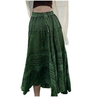 Zuwimk Maxi suknja, ženski boho vintage tisak džepova Side a linija maxi suknja zelena, l
