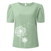 Ženski bluze Ženski ležerni okrugli vrat puff rukava tiskana majica kratkih rukava Top Green L