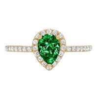 0,8CT kruška od dragocjenog dragulje zelena simulirana emerald pravi 18k žuto zlato robotski laserski graviranje vječno jedinstvena umjetnost deco izjava svadbeni godišnjica angažmana vjenčana halo ring veličine 11