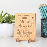 Personalizirani prvi Božić u našoj novoj kući drvenu karticu
