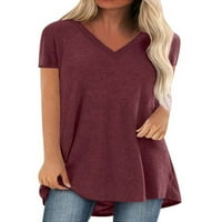 Groanlook ženska majica za okrugli vrat s kratkim rukavima Ljetni labavi fit vrhovi čvrste boje plus veličine Tunic