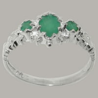 Britanci napravio 14k bijeli zlatni prirodni smaragdni ženski prsten za izjave - Veličine opcije - veličina 9,25