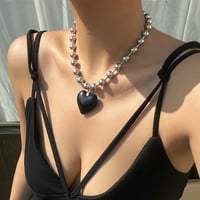 Chunky Heart Choker ogrlica za žene - šareno veliko staklo natečeno srce s podesivim baršunastim lancem,