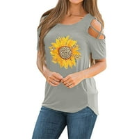Penskeiy ženske ljetne majice s kratkim rukavima Tunic Strappy Hladni ramena Seksi vrhovi T -Shints za žene Paketi L Siva na prodaju