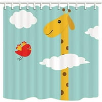 Crtani zoološki vrt životinja za afričku žirafu igra se sa pticom u oblaku poliester tkanina kupaonica