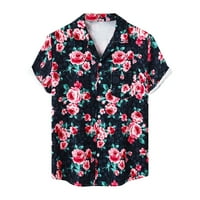 Muška gumba dolje majice cvjetni vrhovi V izrez kratkih rukava majica Udobna ljetna bluza Hot Ležerne prilike Crni XL