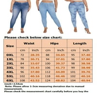 Neilla Žene Izgledajte ispis Jegerike Visoki struk lažne traperice Plus size Ispisano traper dame Slim Fit pantalone za prevelike dno svijetlo plavo 0xl