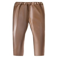 Leuncero Girls Long Pant Solid Boja kožne hlače Elastične struke pantalone mekano dno PU crna A 130