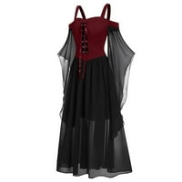 Haljina za žensko-kratki rukav za rezanje na ramena Camisole Vintage mrežaste haljine od punog V izrez
