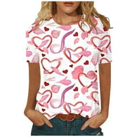 ZODGGGU Smanjene tuničke majice za žene labave casual djevojke poklon valentine Day Modne ženske bluze Ljubav Ljubav Srce Print kratkih rukava, ružičasta 12